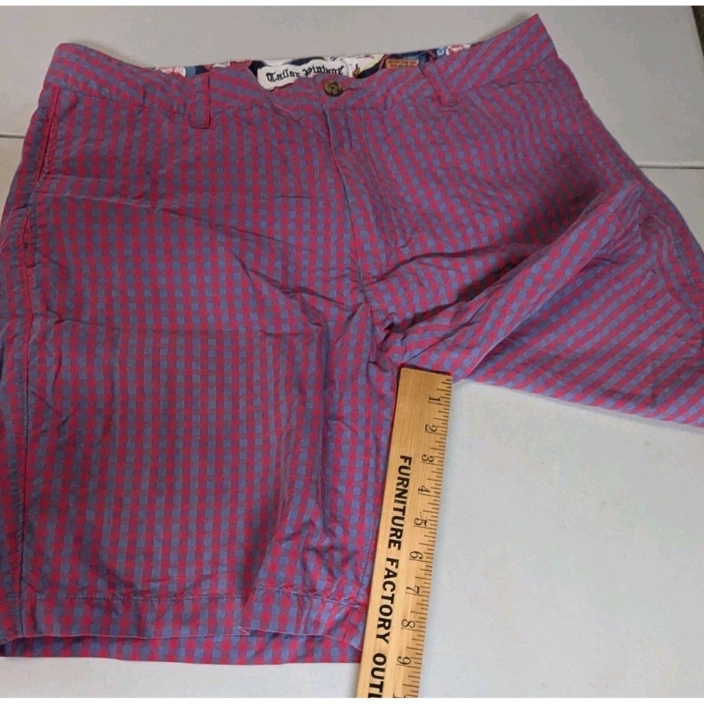 Tailor Vintage Shorts Mens sz 32 Red Blue Gingham Check Chino Beach Preppy - Picture 6 of 16